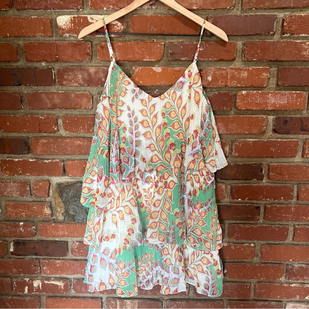 Adelyn Rae women's tiered multi color boho mini dress size small-FLAW NOTED‎